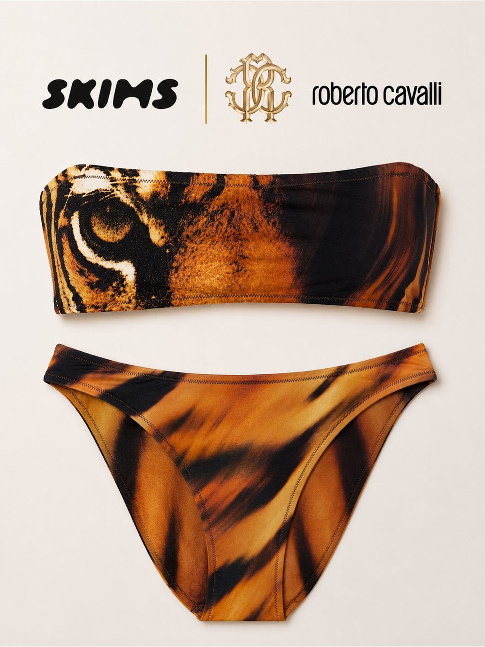 NWT SKIMS x Roberto Cavalli Tiger Print Bikini Swim Set S Top / M Bottom